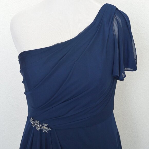 David's Bridal MARINE Asymmetrical Neck Mesh Dress - Picture 2 of 9